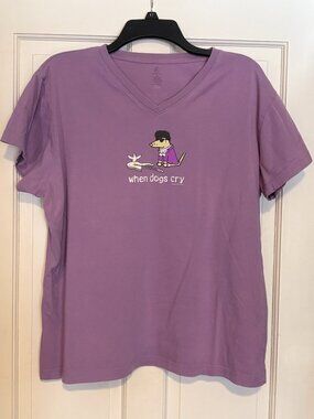 Cute Teddy the Dog "When Dogs Cry" V-Neck Short Sleeve Tee Women's XL